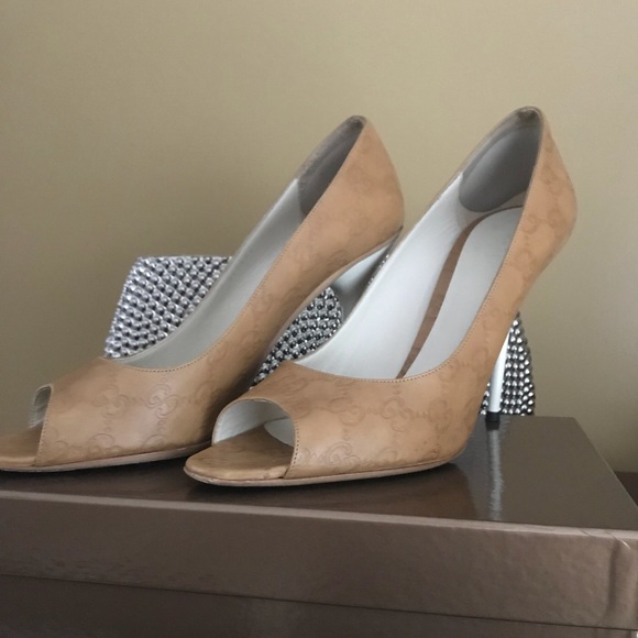 Gucci Shoes - Gucci Guccissima GG Embossed Leather Peep Toe Heel
